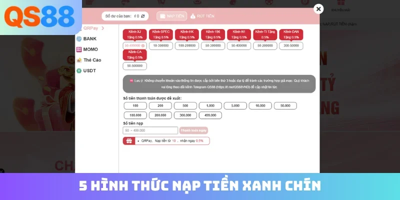 5 hình thức nạp tiền xanh chín